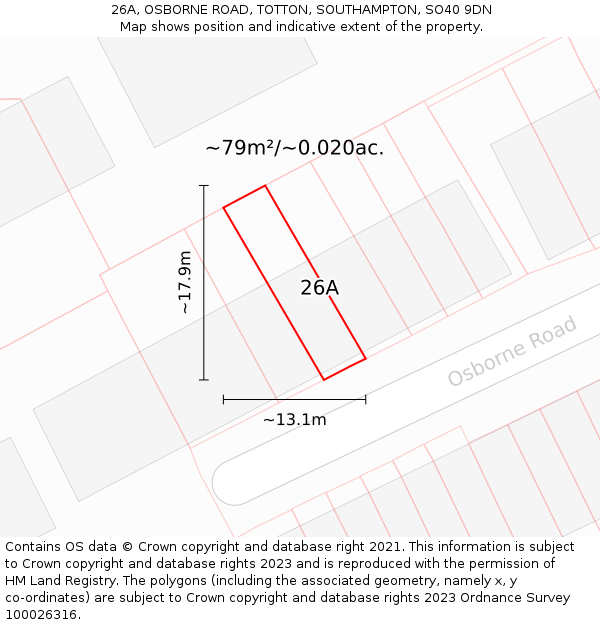 26A, OSBORNE ROAD, TOTTON, SOUTHAMPTON, SO40 9DN: Plot and title map