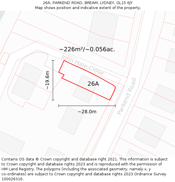 26A, PARKEND ROAD, BREAM, LYDNEY, GL15 6JY: Plot and title map