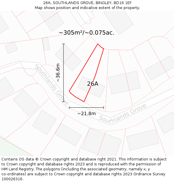 26A, SOUTHLANDS GROVE, BINGLEY, BD16 1EF: Plot and title map