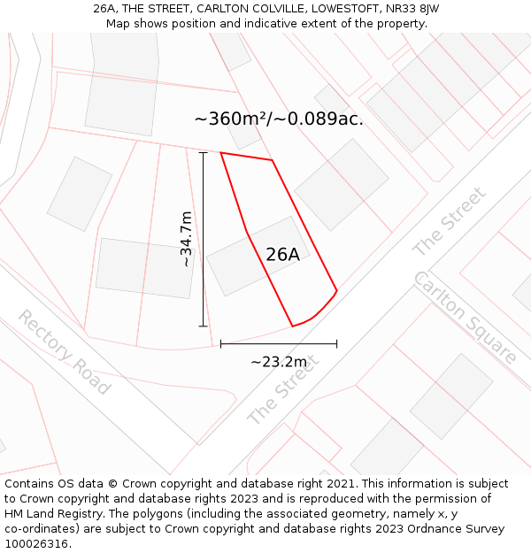 26A, THE STREET, CARLTON COLVILLE, LOWESTOFT, NR33 8JW: Plot and title map