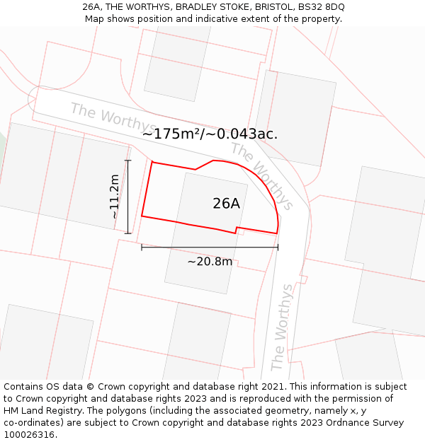 26A, THE WORTHYS, BRADLEY STOKE, BRISTOL, BS32 8DQ: Plot and title map