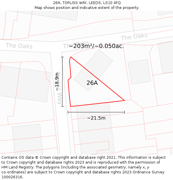 26A, TOPLISS WAY, LEEDS, LS10 4FQ: Plot and title map