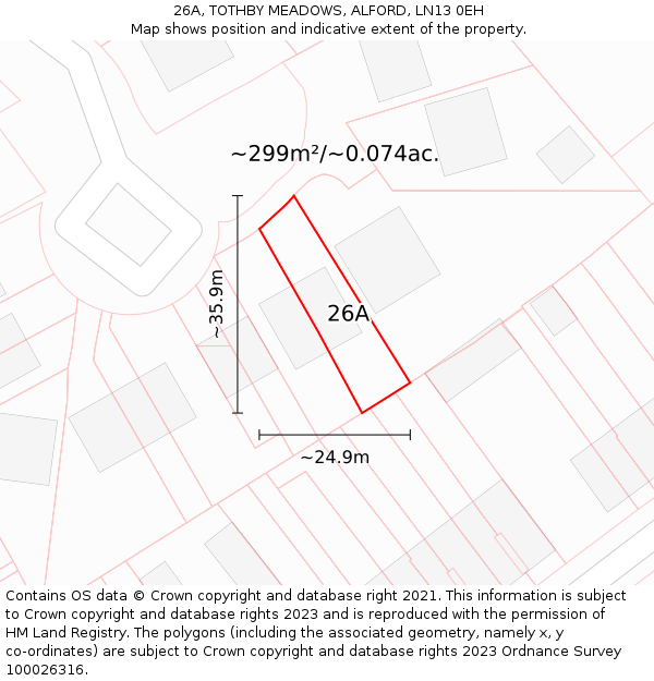 26A, TOTHBY MEADOWS, ALFORD, LN13 0EH: Plot and title map