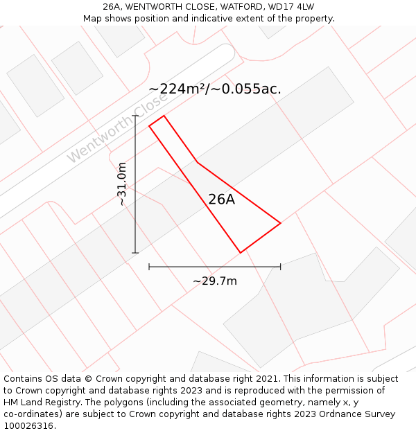 26A, WENTWORTH CLOSE, WATFORD, WD17 4LW: Plot and title map