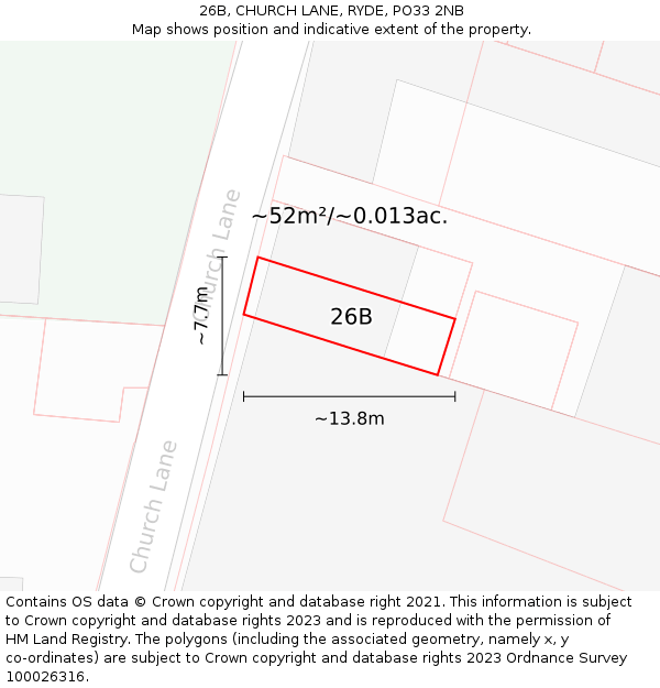 26B, CHURCH LANE, RYDE, PO33 2NB: Plot and title map