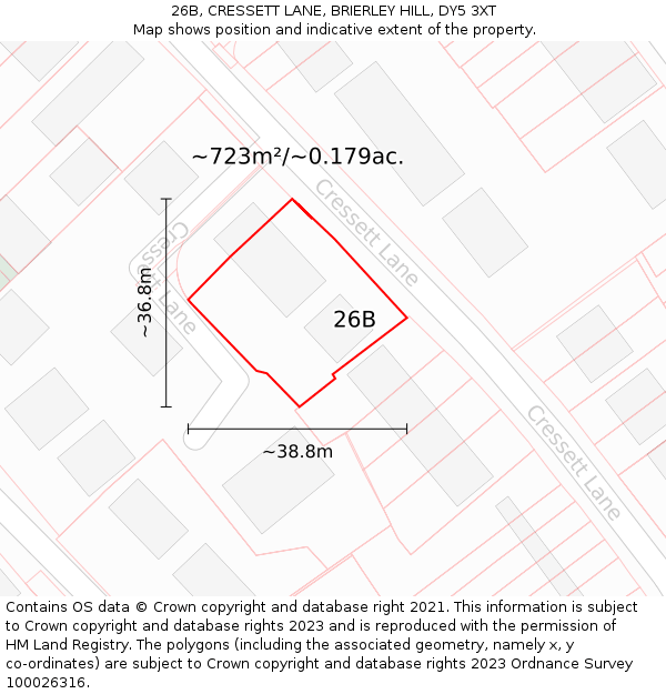 26B, CRESSETT LANE, BRIERLEY HILL, DY5 3XT: Plot and title map