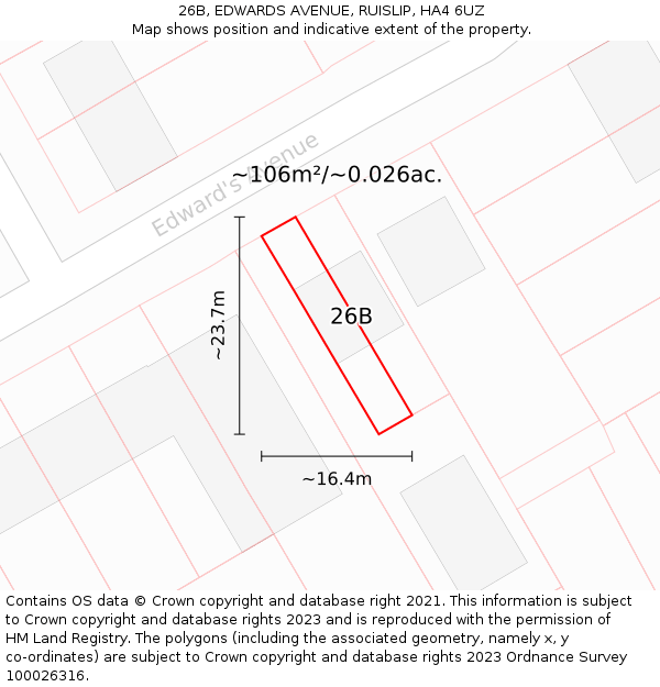 26B, EDWARDS AVENUE, RUISLIP, HA4 6UZ: Plot and title map