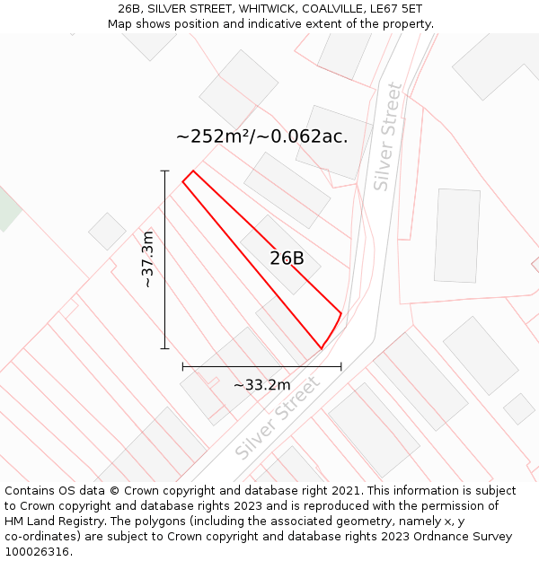 26B, SILVER STREET, WHITWICK, COALVILLE, LE67 5ET: Plot and title map