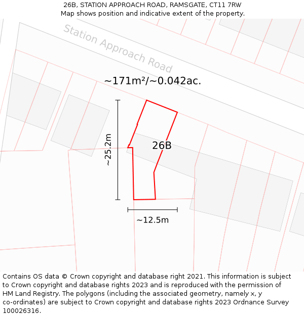 26B, STATION APPROACH ROAD, RAMSGATE, CT11 7RW: Plot and title map