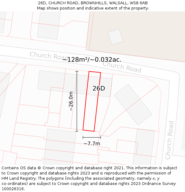 26D, CHURCH ROAD, BROWNHILLS, WALSALL, WS8 6AB: Plot and title map