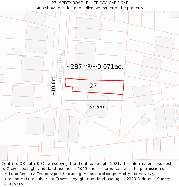 27, ABBEY ROAD, BILLERICAY, CM12 9NF: Plot and title map