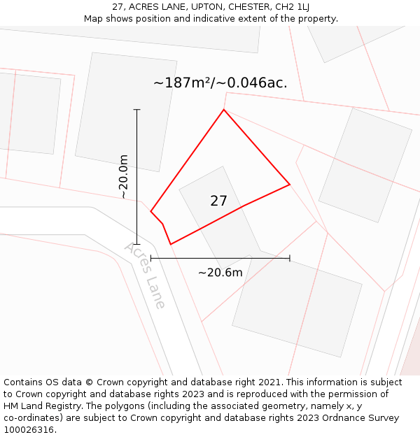 27, ACRES LANE, UPTON, CHESTER, CH2 1LJ: Plot and title map