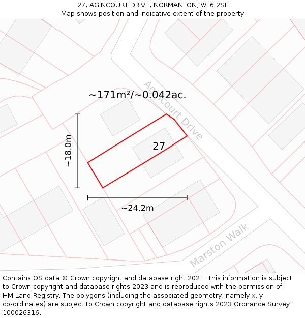 27, AGINCOURT DRIVE, NORMANTON, WF6 2SE: Plot and title map