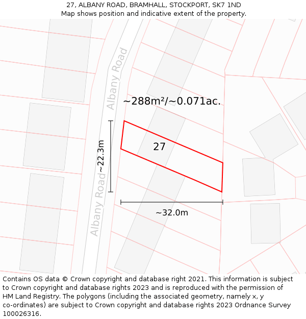 27, ALBANY ROAD, BRAMHALL, STOCKPORT, SK7 1ND: Plot and title map