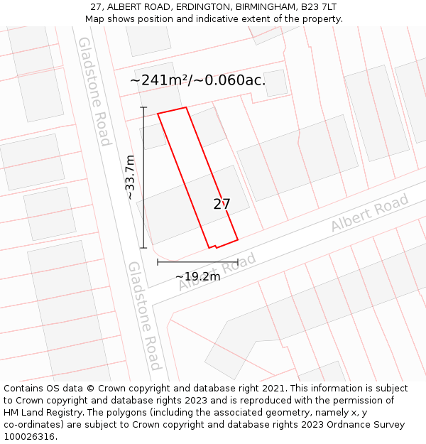 27, ALBERT ROAD, ERDINGTON, BIRMINGHAM, B23 7LT: Plot and title map