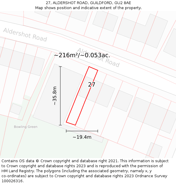 27, ALDERSHOT ROAD, GUILDFORD, GU2 8AE: Plot and title map