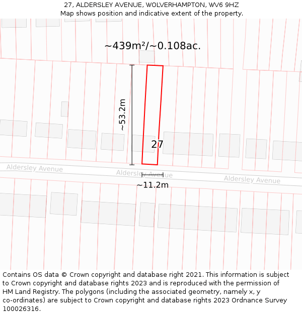 27, ALDERSLEY AVENUE, WOLVERHAMPTON, WV6 9HZ: Plot and title map