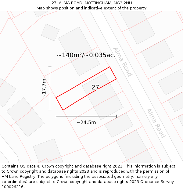 27, ALMA ROAD, NOTTINGHAM, NG3 2NU: Plot and title map