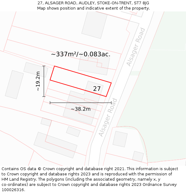 27, ALSAGER ROAD, AUDLEY, STOKE-ON-TRENT, ST7 8JG: Plot and title map