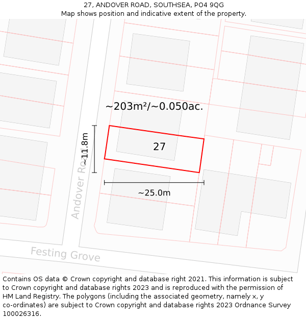 27, ANDOVER ROAD, SOUTHSEA, PO4 9QG: Plot and title map