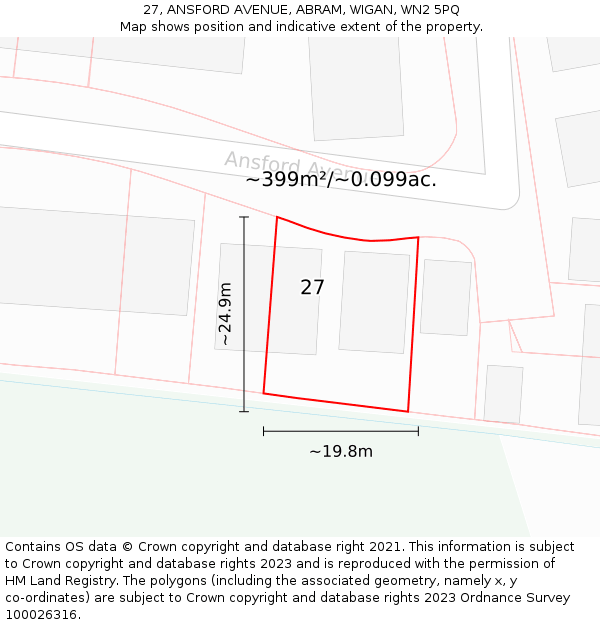 27, ANSFORD AVENUE, ABRAM, WIGAN, WN2 5PQ: Plot and title map