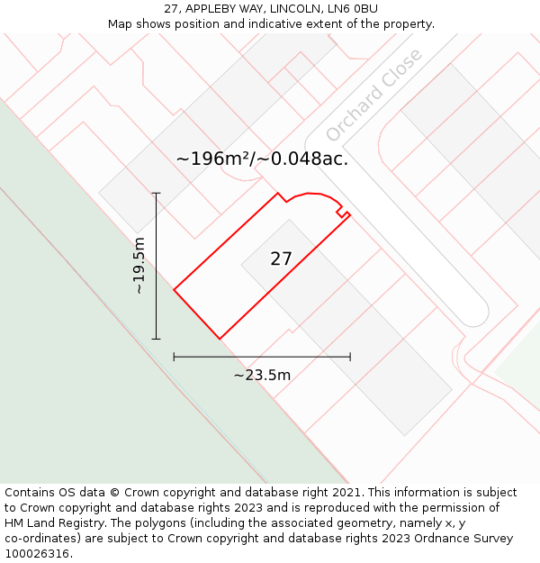 27, APPLEBY WAY, LINCOLN, LN6 0BU: Plot and title map