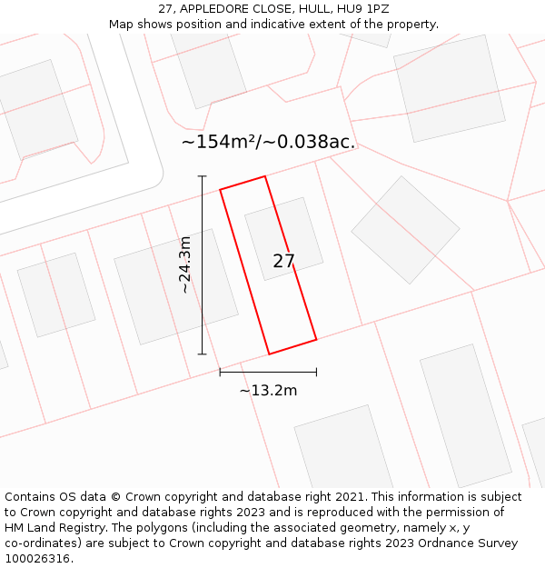 27, APPLEDORE CLOSE, HULL, HU9 1PZ: Plot and title map