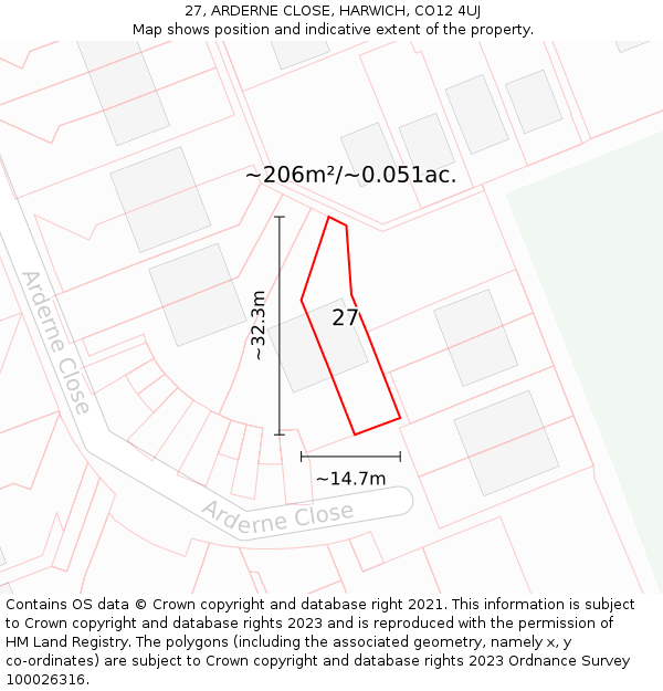 27, ARDERNE CLOSE, HARWICH, CO12 4UJ: Plot and title map