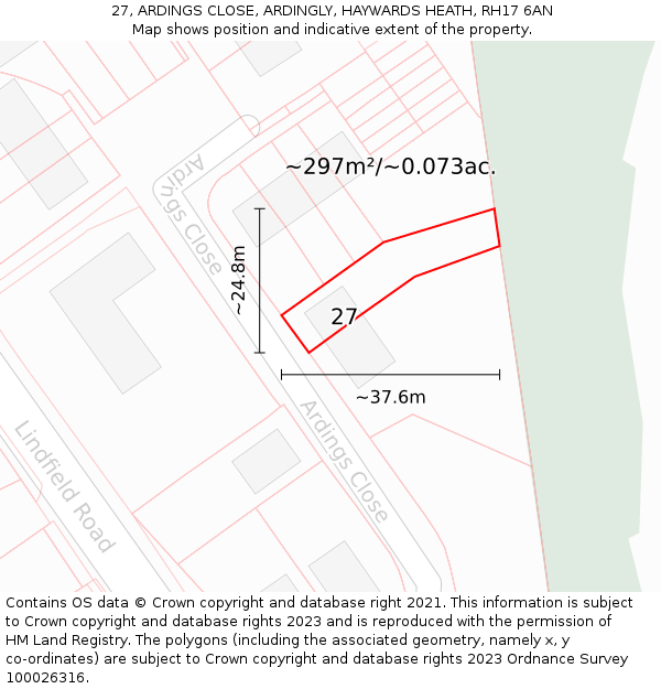 27, ARDINGS CLOSE, ARDINGLY, HAYWARDS HEATH, RH17 6AN: Plot and title map