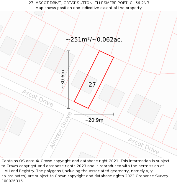 27, ASCOT DRIVE, GREAT SUTTON, ELLESMERE PORT, CH66 2NB: Plot and title map