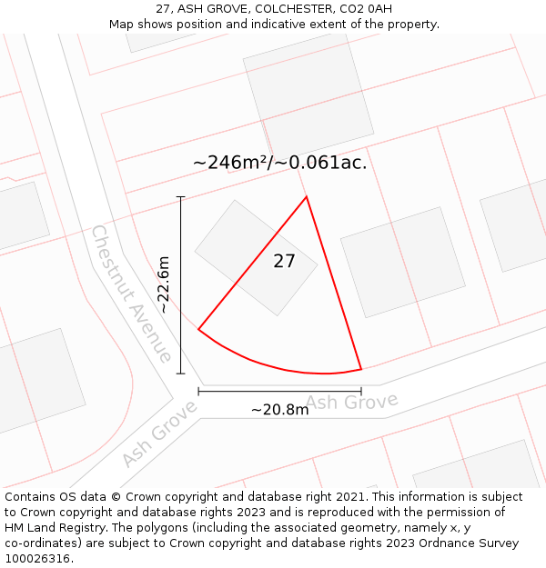 27, ASH GROVE, COLCHESTER, CO2 0AH: Plot and title map