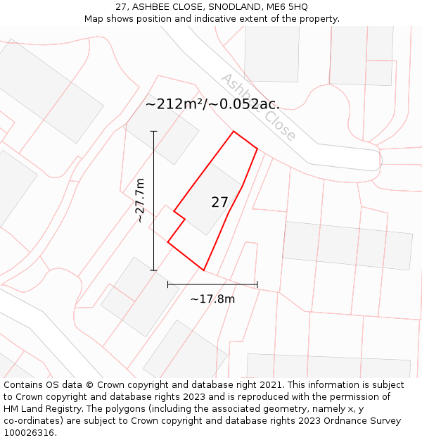 27, ASHBEE CLOSE, SNODLAND, ME6 5HQ: Plot and title map