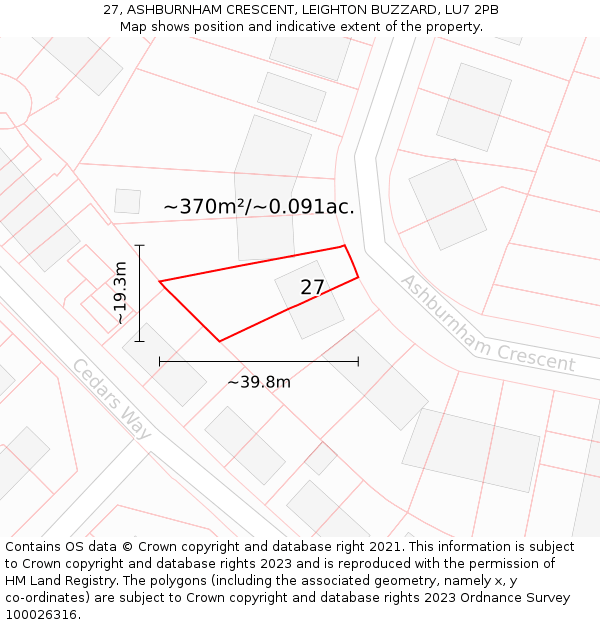 27, ASHBURNHAM CRESCENT, LEIGHTON BUZZARD, LU7 2PB: Plot and title map