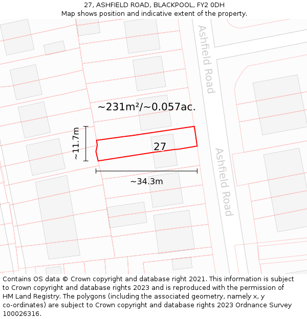 27, ASHFIELD ROAD, BLACKPOOL, FY2 0DH: Plot and title map