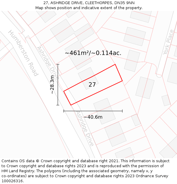 27, ASHRIDGE DRIVE, CLEETHORPES, DN35 9NN: Plot and title map