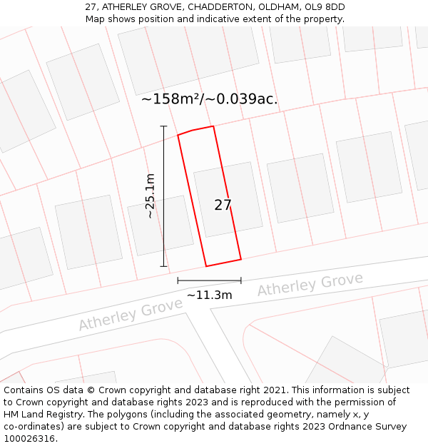 27, ATHERLEY GROVE, CHADDERTON, OLDHAM, OL9 8DD: Plot and title map