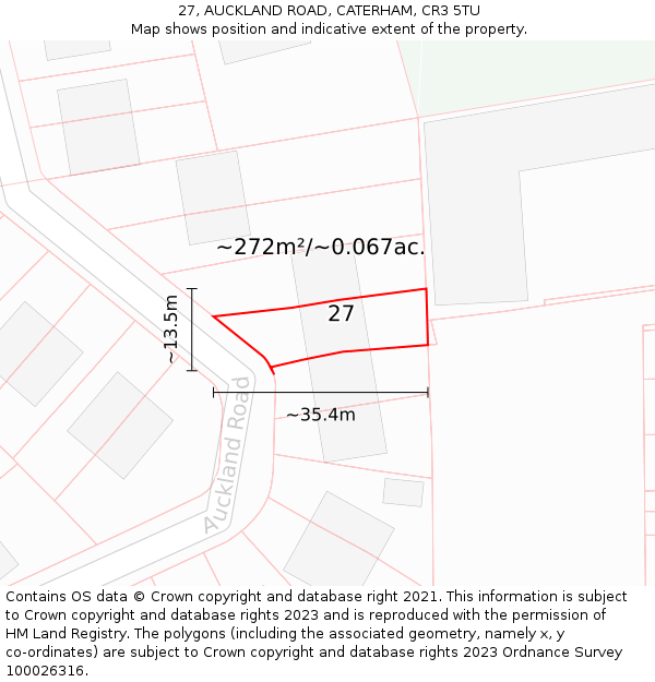 27, AUCKLAND ROAD, CATERHAM, CR3 5TU: Plot and title map