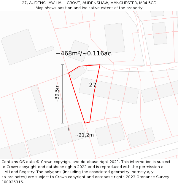 27, AUDENSHAW HALL GROVE, AUDENSHAW, MANCHESTER, M34 5GD: Plot and title map