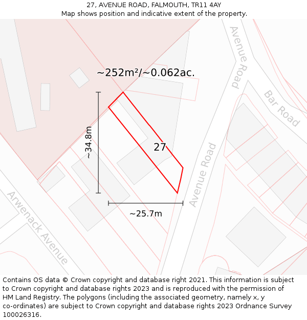 27, AVENUE ROAD, FALMOUTH, TR11 4AY: Plot and title map