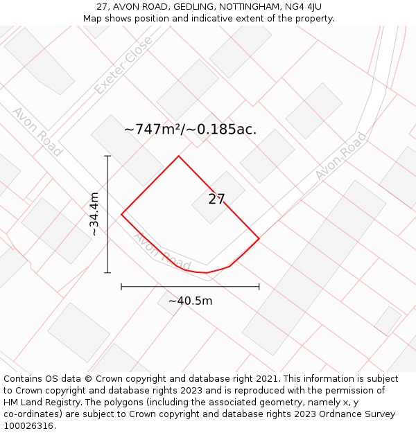 27, AVON ROAD, GEDLING, NOTTINGHAM, NG4 4JU: Plot and title map