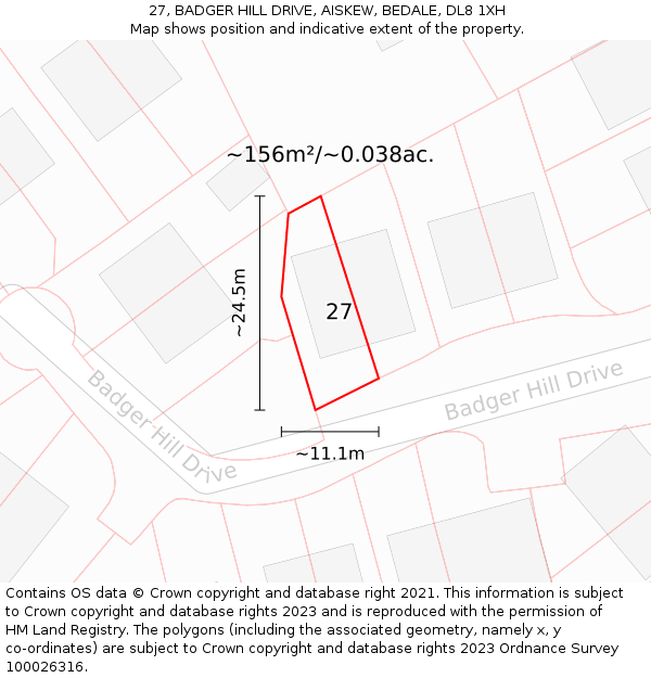 27, BADGER HILL DRIVE, AISKEW, BEDALE, DL8 1XH: Plot and title map