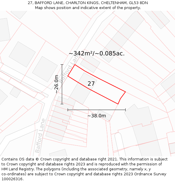 27, BAFFORD LANE, CHARLTON KINGS, CHELTENHAM, GL53 8DN: Plot and title map