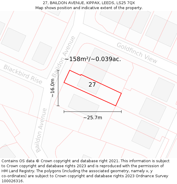 27, BAILDON AVENUE, KIPPAX, LEEDS, LS25 7QX: Plot and title map