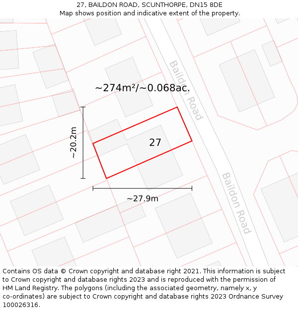 27, BAILDON ROAD, SCUNTHORPE, DN15 8DE: Plot and title map