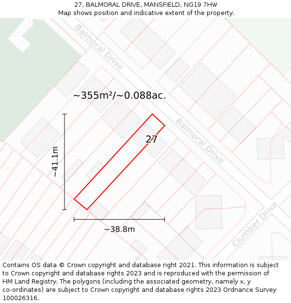 27, BALMORAL DRIVE, MANSFIELD, NG19 7HW: Plot and title map