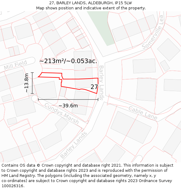 27, BARLEY LANDS, ALDEBURGH, IP15 5LW: Plot and title map