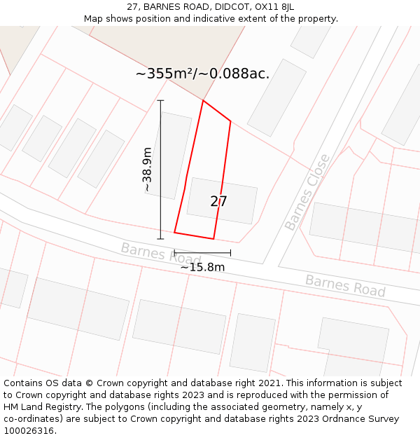 27, BARNES ROAD, DIDCOT, OX11 8JL: Plot and title map