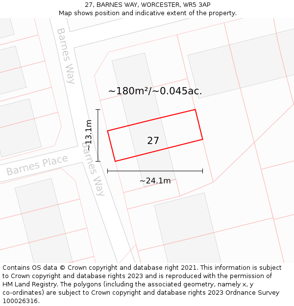 27, BARNES WAY, WORCESTER, WR5 3AP: Plot and title map