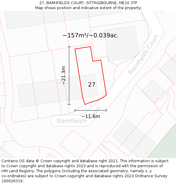 27, BARNFIELDS COURT, SITTINGBOURNE, ME10 3TP: Plot and title map