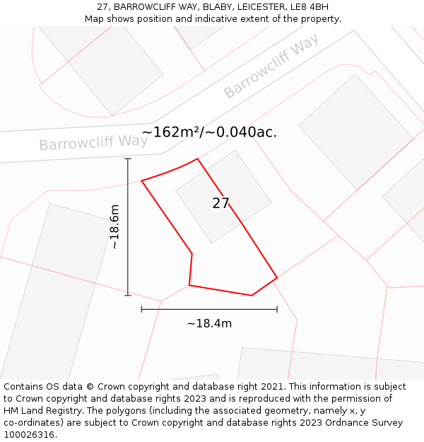 27, BARROWCLIFF WAY, BLABY, LEICESTER, LE8 4BH: Plot and title map